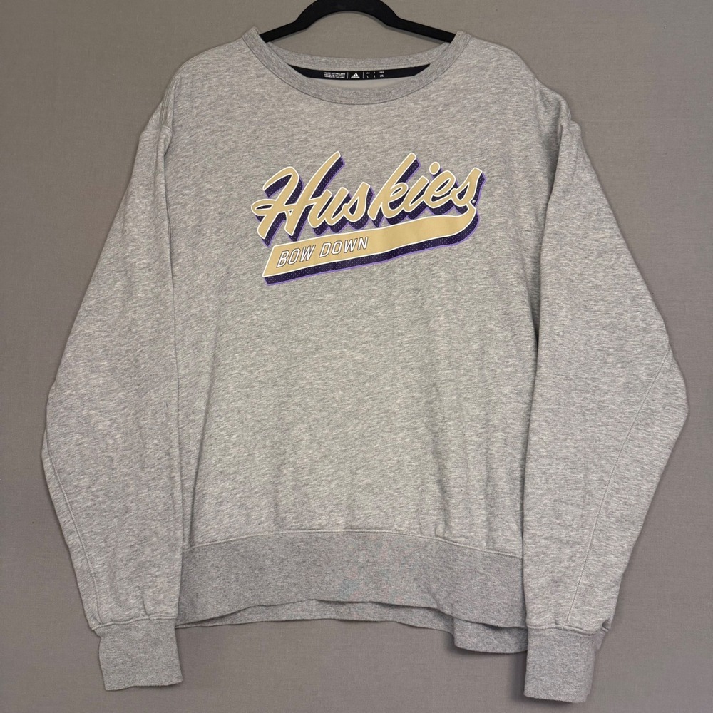 Adidas Washington Huskies Sweatshirt Mens Large Gray Bow Down Crewneck Pullover